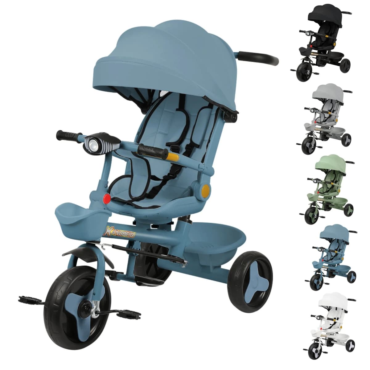 Tricycle From 10 Months, Children's Tricycle, Rotating Seat, Fold-Out Canopy With Sunshade, Cup Holder And Basket Included