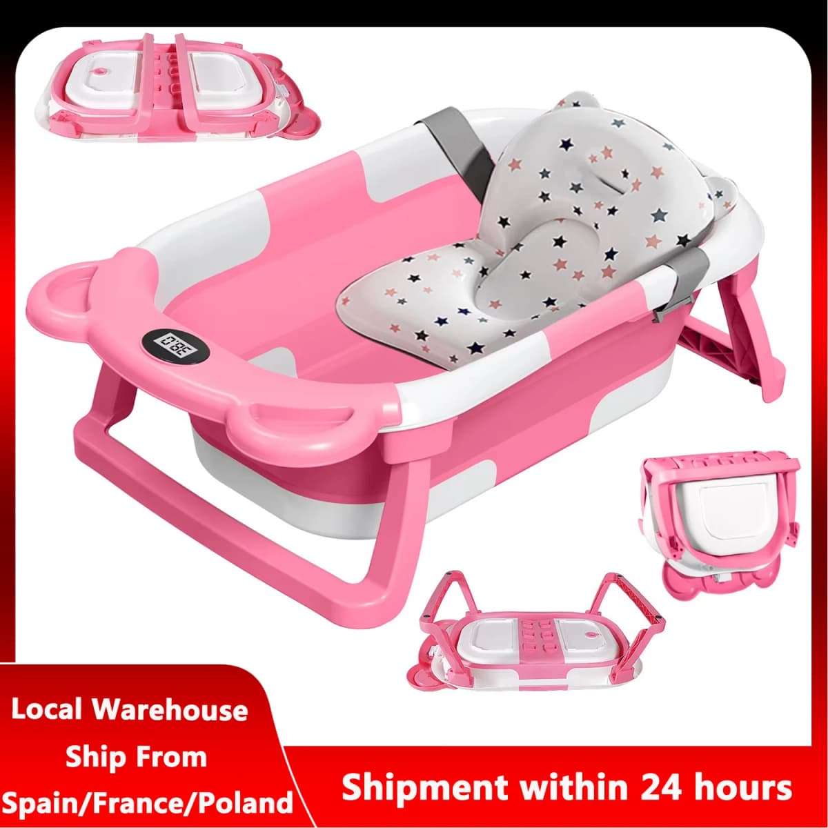Foldable Baby Bathing Bathtub Set For Sitting and Lying Down Extended Widened Design Non-Slip Portable Travel Shower Bath Pool