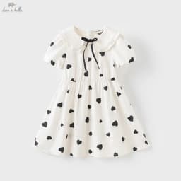 Dave Bella Children Dresses Summer Spring Short Sleeves Girls Pure Cotton Skirts Printed Elegant Outdoor Kids Clothing DK2252098