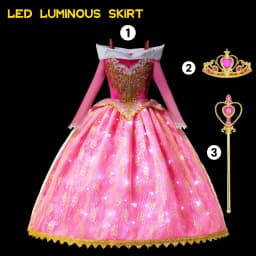Muababy Sleeping Beauty Pink Off Shoulder Gown for Girls Long Sleeve Princess Halloween Party Cosplay Costume 2-8Y Birthday Gift