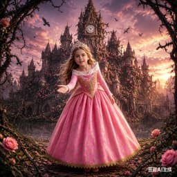 Muababy Sleeping Beauty Pink Off Shoulder Gown for Girls Long Sleeve Princess Halloween Party Cosplay Costume 2-8Y Birthday Gift