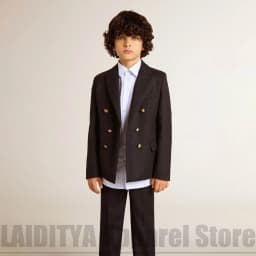 Boys Formal Suit 2 Piece Double Breasted Children Daily Casual Outfit Blazer Trousers Gold Buttons Banquet Party Costume