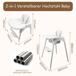 Baby High Chair for Babies 6-36 Months, Kids High Chair with Tray, Height Adjustable Feeding Chair, Easy to Clean, Safe Eating Chair for Babies and Toddlers