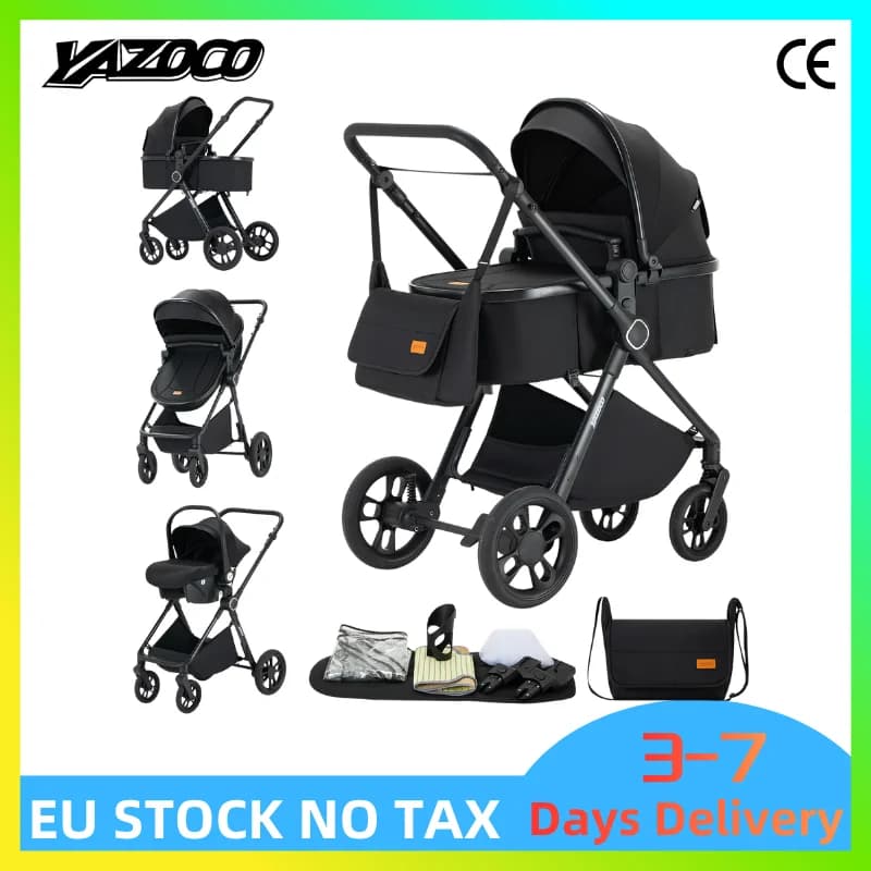 3 in 1 Elevated View Toddler Pram Complete With Infant Safety Seat, Sturdy Anti-Rust Aluminum Support Frame, Breathable Cooling Mesh Pad, Easy One-Step Folding Design And Wide Adjustable Backrest For Family Short Trips