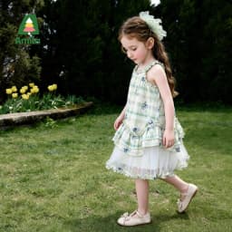 Amila 2026 Summer New Style Girls' Dress Watercolor Gradient Floral Ruffle Mesh Gentle And Sweet Literary Style Strap Dress