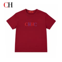 CH Trend Boys Crew Neck Contrast CHHC Embroidery Straight Hem Short Sleeve Tee Party Daily Top