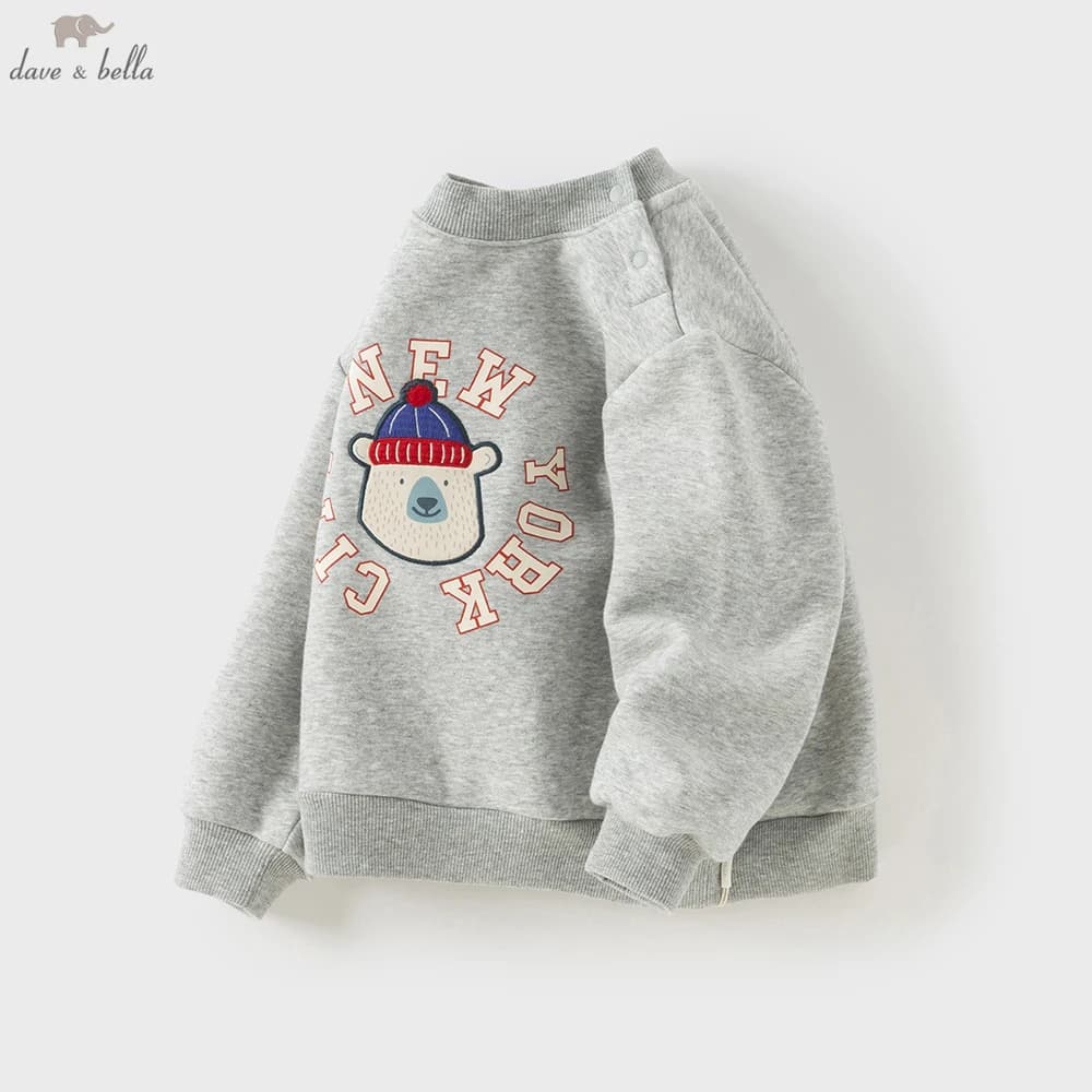 Dave Bella Boys Long Sleeve Fleece-lined Pullover Sweatshirt Children Autumn Winter Coat Kids Sportswear Clothing DB4253869