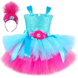 Poppy Trolls Tutu Dress Costume for Girls Birthday Party Princess Dress Up Clothes Toddler Kids Halloween Carnival Costumes