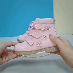 Winter Children Pink Shoes Orthopedic Boots For Kids Casual Luxury Ankle Booties With Rhinestone Flower Leather School Footwear
