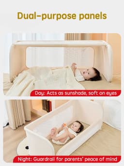PANGDUBE Baby Bed Guardrail 2-in-1 Safety Bed Barrier Portable Bedside Sleeper with Storage Bag Adjustable Baby Nest