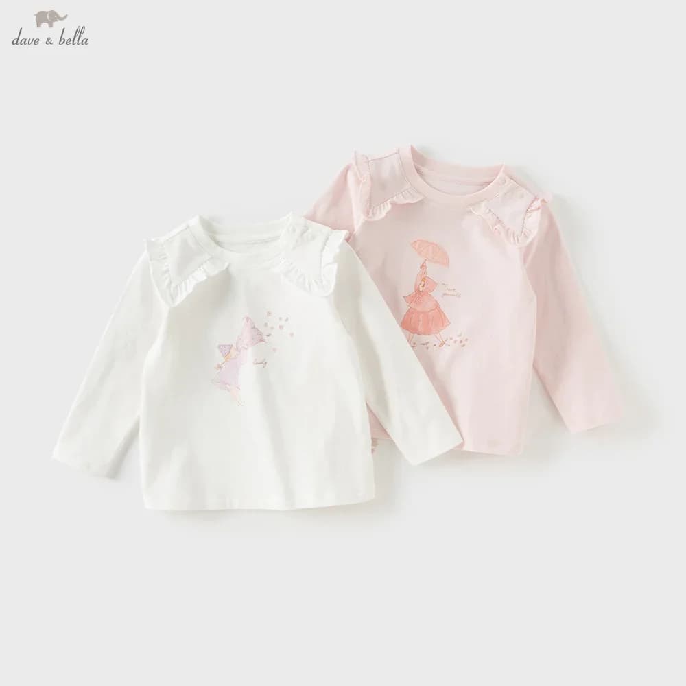 Dave Bella Children's Cotton T-shirt Summer Fashion Casual Sweet Girl's Cute Cartoon Bottoming Shirt Party Outdoor DB3252634