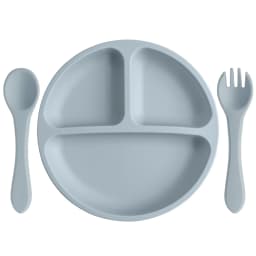 3PCS Silicone Baby Feeding Set With Suction Plate Wooden Spoon Fork BPA Free Training Tableware Dish Bowl Set Baby Shower Gifts