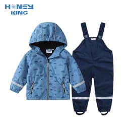 HONEYKING Boys Waterproof Raincoat Suit with Jacket And Trousers Kids Breathable Clothing Set for Children