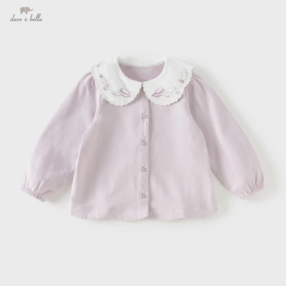 Dave Bella Elegant Shirt for Girl Autumn Spring Children Cotton Blouse Baby Lapel Outdoor Top Kids Clothes Long Sleeve DB1260811