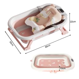 Baby Bathtub, Foldable Baby Bathtub with Thermometer and Bath Mat, Non-Slip Portable Travel Baby Bathtub, 0-36 Months