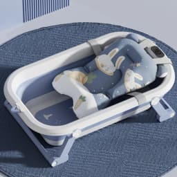 Baby Bathtub, Foldable Baby Bathtub with Thermometer and Bath Mat, Non-Slip Portable Travel Baby Bathtub, 0-36 Months
