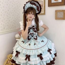 Sweet Lolita Jsk Dress Mint Chocolate Multi-Layer Lace Ruffle Bow Princess Dress Japanese Harajuku Party Cosplay Outfit Women