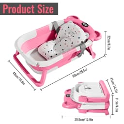Foldable Baby Bathtub with Built-In Thermometer Soft Bath Mat Infant Bath Tub for Newborn Toddler Baby Bathing