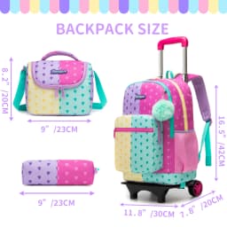 Girls Rolling Backpack with Wheels,Kids Backpack with Wheels Girls Large Capacity School Trolley Bookbag for Elementary Travel &
