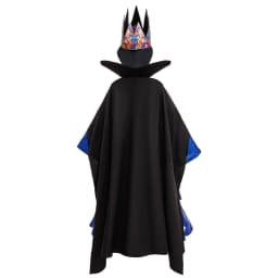 Kids Evil Queen Halloween Costume Girls Shiny Blue Gown Black Cloak Colorful Crown for Stage Performance Themed Party Dress Up