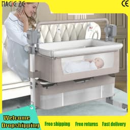 Baby Crib Remote-Controlled Baby Rocker with Bluetooth Timer Baby Bed with Storage Basket Infant Cot Newborn Crib Foldable Baby Cradle