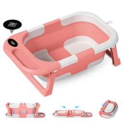 Newborn Baby Foldable Bathtub with Drain Hole, Soft Cushion Pad & Anti-Slip Design, Portable Travel Toddler Bath Tub, Collapsible Infant Shower Tub for Home Outdoor Travel, Comfortable Non-Slip Baby Washing Basin for 0-3 Years Old Kids