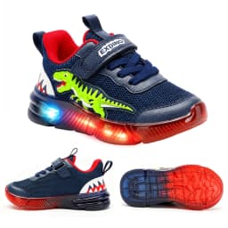 EXDINO Dinosaur Light Up Toddler Little Kids Shoes Mesh Breathable LED Flashing for Boys Non-slip Soft Lining Sports Sneakers