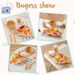 Baby Bamboo Wooden With Silicone Suction Tableware Children Cartoon Dinosaur Feeding Bowl Spoon Fork Set Kid Feeding Accessories