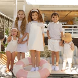 AP SS26 white denim collection children girls boys cotton jeans denim jumper skirts shirts family matching clothes