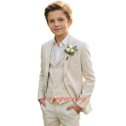 Boys Linen Suits 3 Pieces Blazer Vest and Pants Set Slim Fit Breathable Lightweight Linen Fabric Boys Summer Wedding Tuxedo Suit