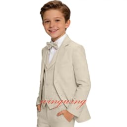 Boys Linen Suits 3 Pieces Blazer Vest and Pants Set Slim Fit Breathable Lightweight Linen Fabric Boys Summer Wedding Tuxedo Suit