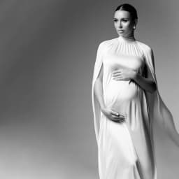 Elegant White Maternity Dress For Photo Shoot High Slit Pregnancy Gown Cape Sleeve Flowy Pregnant Women Maxi Dress