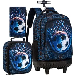 21 Inch Kids Rolling Backpack 3Pcs Set Colorful Dinosaur Print Wheeled Trolley School Bag with Lunch Box Pencil Case for Boys