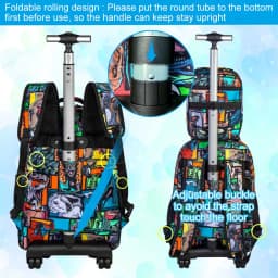 21 Inch Kids Rolling Backpack 3Pcs Set Colorful Dinosaur Print Wheeled Trolley School Bag with Lunch Box Pencil Case for Boys
