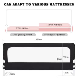 Folding Bed Rail, 1 Pcs Bed Rail, Child Safety Barrier for Beds in Oxford Fabric and PP, 180/200×70×26cm, Baby Fall Protection