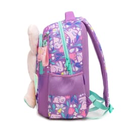 Girls Cute 3D Plush Bunny with Wings 3PCS Backpack Set - Floral Print School Bookbag + Insulated Lunch Bag + Pencil Pouch