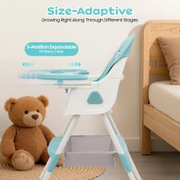 2-in-1 Foldable Baby High Chair with Cushion, 176lbs Load Capacity, Adjustable Height & 5-Position Tray, Portable Feeding Seat with Food-grade Cutlery for 6 Months-6 Years