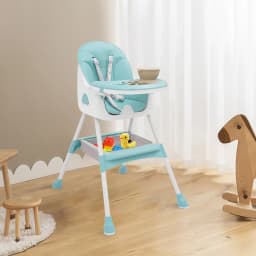 2-in-1 Foldable Baby High Chair with Cushion, 176lbs Load Capacity, Adjustable Height & 5-Position Tray, Portable Feeding Seat with Food-grade Cutlery for 6 Months-6 Years