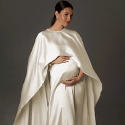 Minimalist Beige Maternity Photo Gown Silk Satin Look Dress Elegant Pregnant Women Studio Posing Photo Shoot Clothing