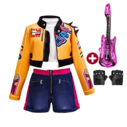 Girls 3Pcs Clothing Fashion Dance Costume Yellow Graffiti Printed Coat+Crop Top+Shorts Set Kid Cosplay Korean Cool Singer Outfit