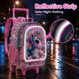 3PCS Girls Rolling School Backpack Set, Wheeled Trolley Backpack with Handbag and Pen Pouch for Elementary Students