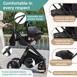 3 in 1 High View Baby Stroller Matching Infant Car Seat, Ultra Light Aviation Aluminum Frame Breathable Mesh Summer Baby Pushchair, One-Click Quick Fold Baby Pram, Compact Portable Newborn Travel Carriage