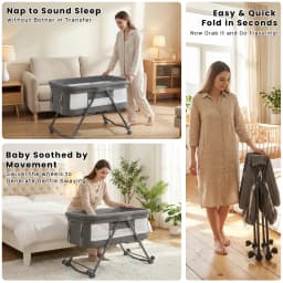 Foldable 4-in-1 Convertible Baby Travel Cot, Rocking Bedside Crib with Quiet Rolling Wheels, Perfect Use From Newborn To Toddler