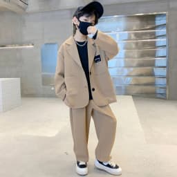 ZOETOPKID Kids Boys Suit Blazer+Pants Two Piece Black Khaki Spring Autumn Children Casual Formal Clothing 2PCS Set