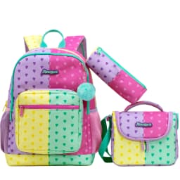 Girls Pink Backpack Set with Lunch Box & Pencil Case, Padded Strap School Bookbag for Elementary Students