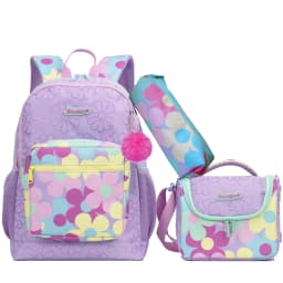 Girls Pink Backpack Set with Lunch Box & Pencil Case, Padded Strap School Bookbag for Elementary Students