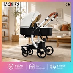Scientific Spine Protection Baby Stroller PP Hard Board Support Newborn Strollers Luxury PU Leather Anti-Bacterial Infant Pram Heavy Duty Steady Frame High Landscape Toddler Carriage 4-Wheel Independent Suspension