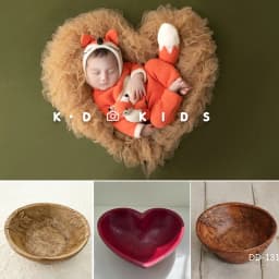 Newborn Photography Props Vintage Wooden Basin 35*35*13cm Heart Shape Box Full-moon Photo Posing Shooting Accessories Bed Basket