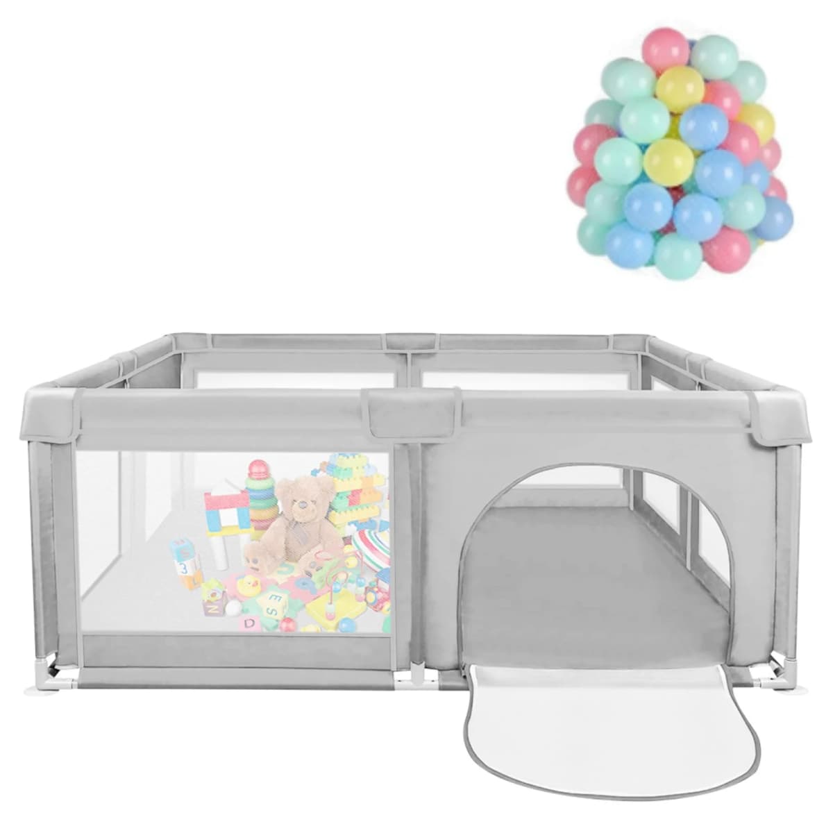 Baby Playpen 120 X 120 X 66 Cm, With 50 Sea Balls, Foam Protection, Suitable For Babies And Toddlers, Indoor And Outdoor