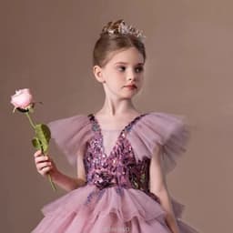 Wed Dress 2025 New Children Girls Princess Pageant Host Outfit Piano Recital Performance Gown Kids Party Birthday Formal Wear